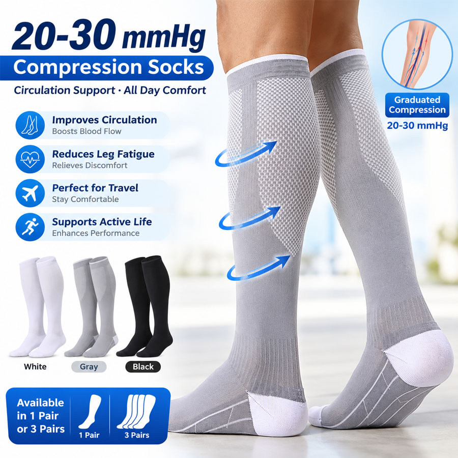 Compression Sleeve Calf - Meias de Compressão 20-30mmHg (3 Pares),